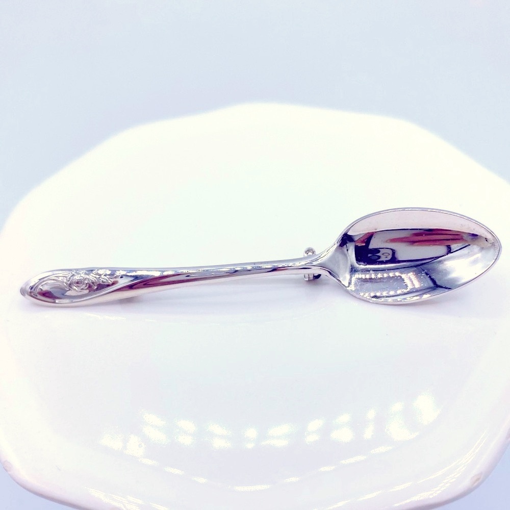 Silver Towle Spoonpin/Brooch W/Rose Floral Rose Motif 2 1/2” By 1/4” Vintage